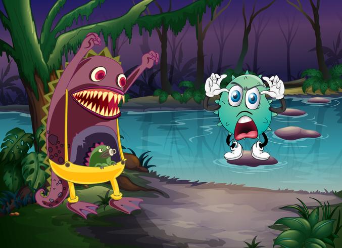 monsters and a river vector