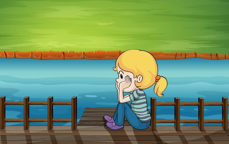 A little girl at the bridge vector