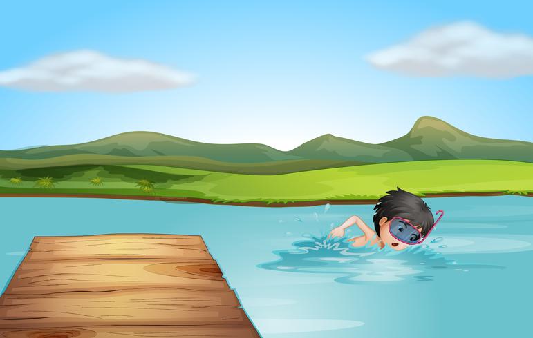 A young swimmer practicing vector