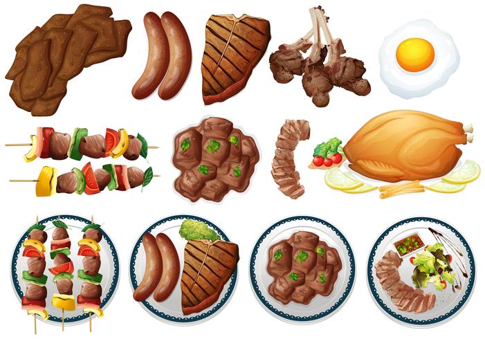 Diferentes tipos de comida a la parrilla. vector