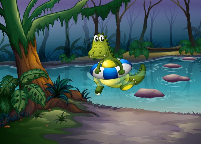 Un cocodrilo con un bouy en el estanque. vector