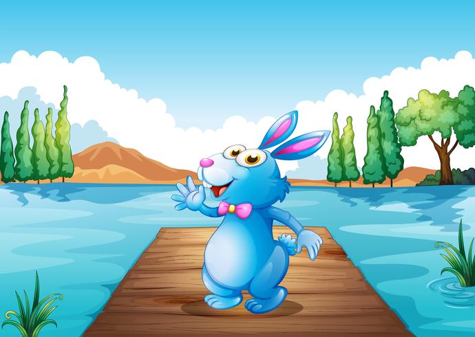 A bunny above the wooden bridge at the river vector
