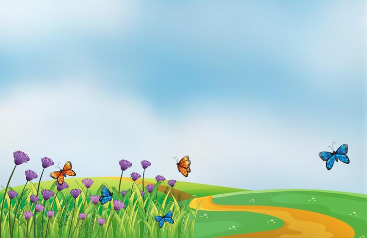 Violet flowers along the road vector