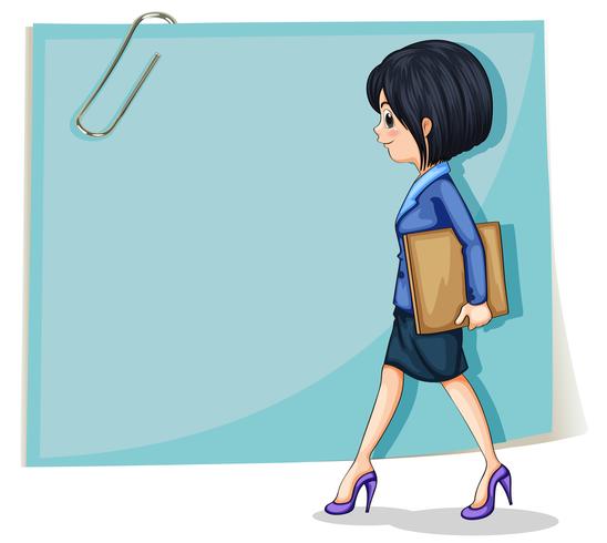 A woman holding a binder in front of the empty signage vector