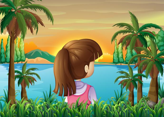 A lady watching the calm sea vector