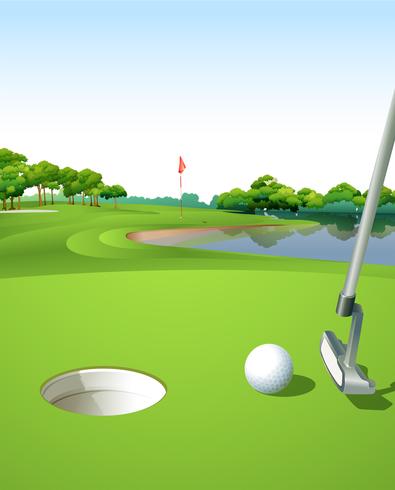 Un campo de golf limpio y verde. vector