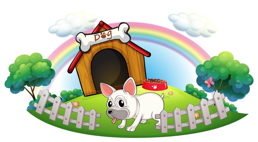A dog in a doghouse with fence vector