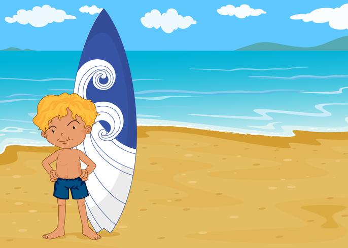 un niño con almohadilla de surf vector