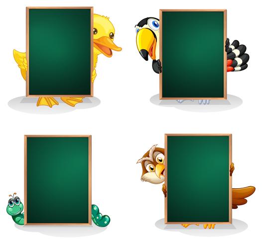 Empty green boards with animals at the back vector