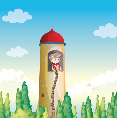 a girl in a light house vector