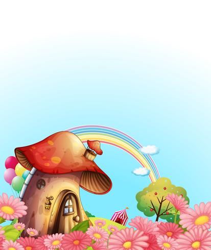 A mushroom house above the hill with a garden vector
