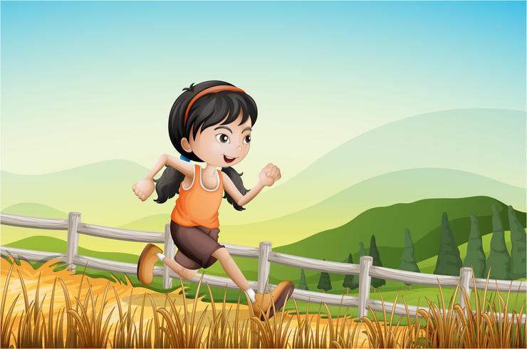 A girl running at the farm vector