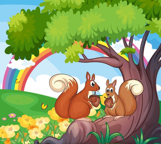 A tree with squirrels vector