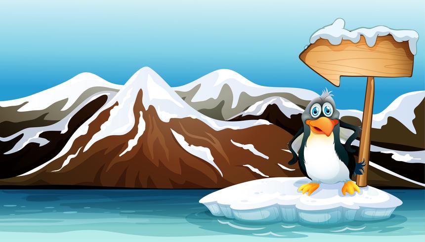 A penguin above the iceberg with an arrowboard vector