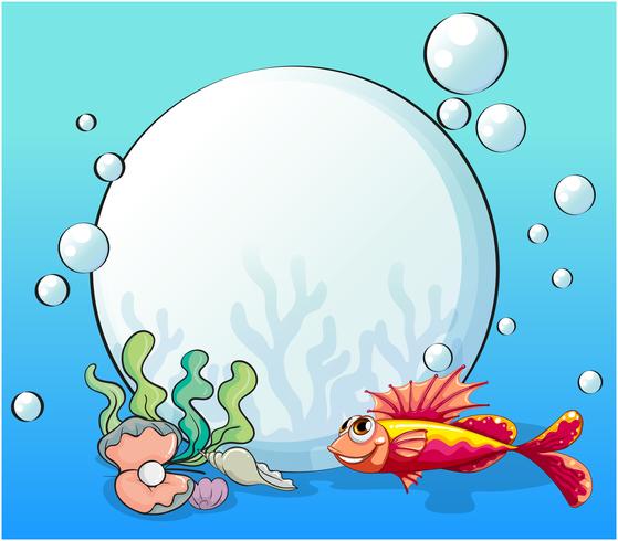 An ocean with a big pearl and a fish vector