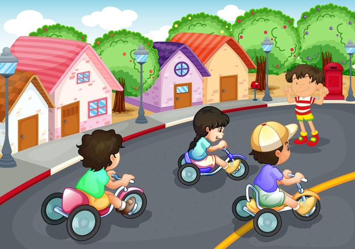 Kids playing on the road vector