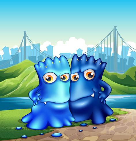 Two monsters in the city vector