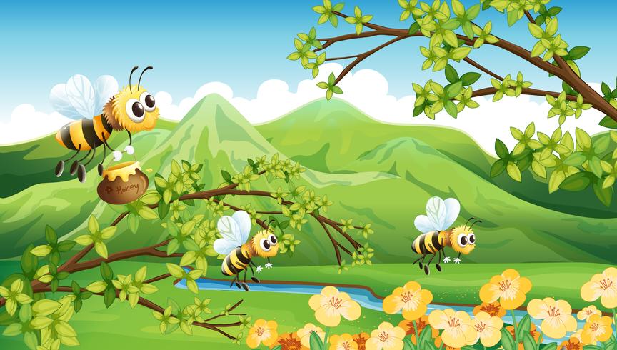 Bees near the mountain vector