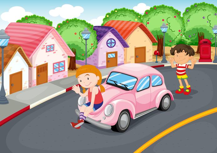 Kids and car vector