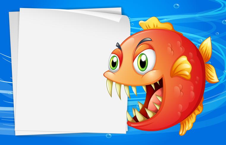 A piranha under the sea beside an empty paper  vector