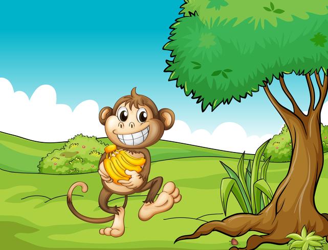A happy monkey with bananas vector