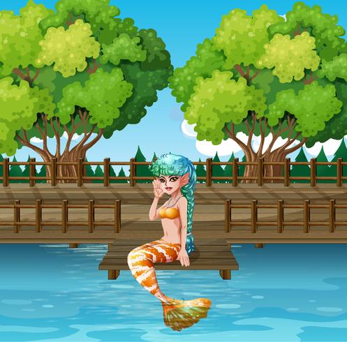 A mermaid at the port vector