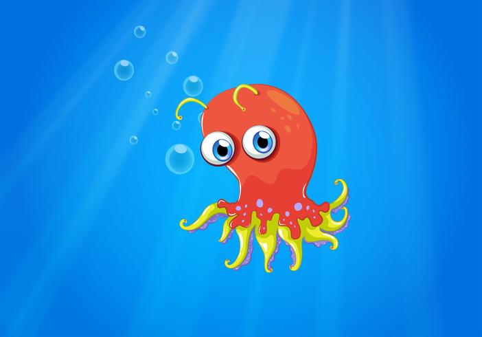 A red octopus in the middle of the sea vector