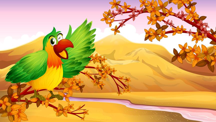 A green parrot in an autumn scenery vector