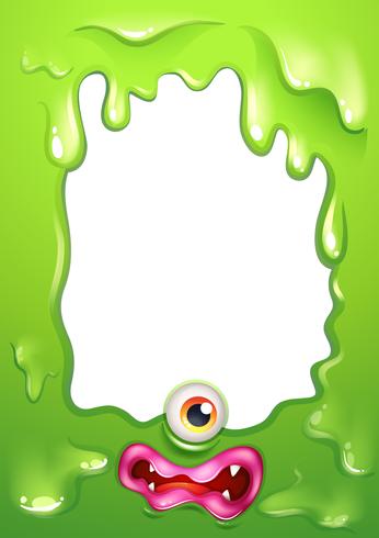 A green border template with a monster's eye and lips vector