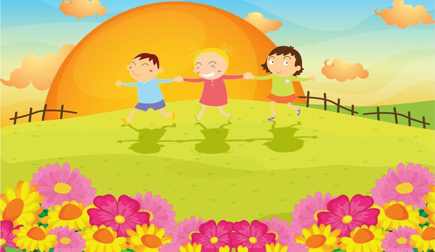 niños y paisaje vector