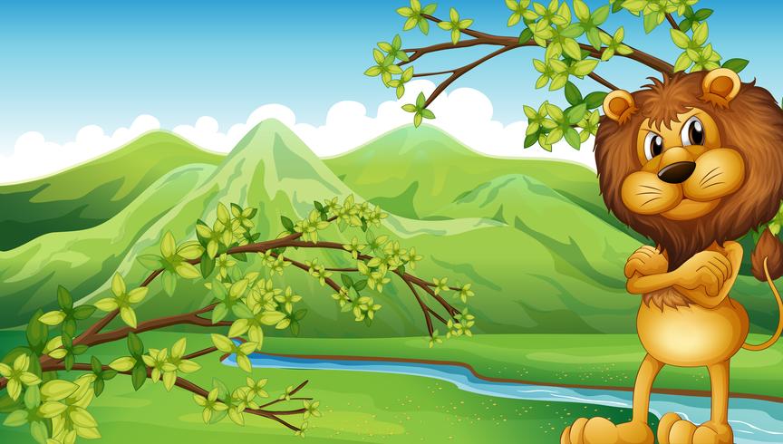 An angry lion in the riverbank vector