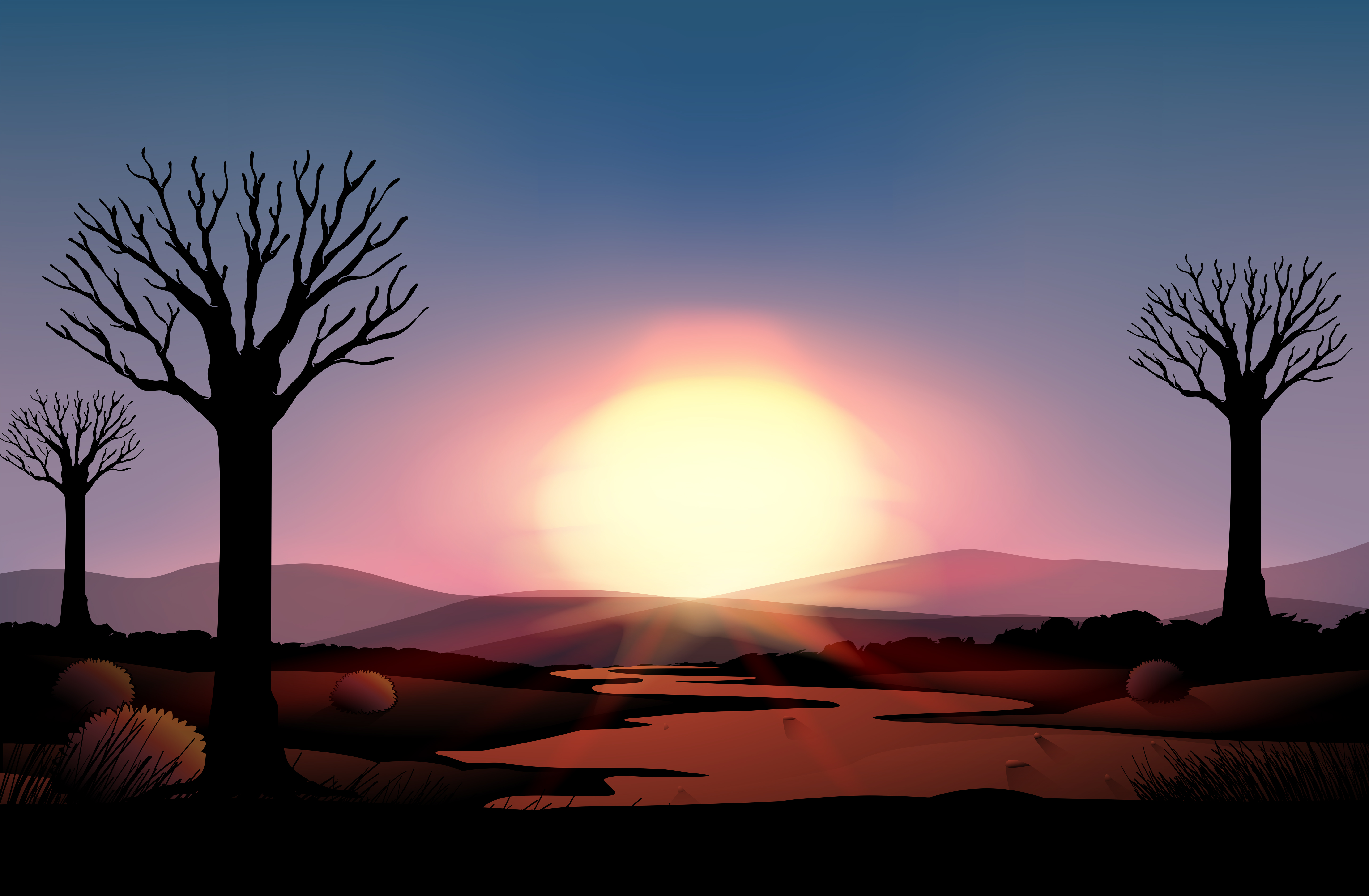 Silhouette sunset 522122 Vector Art at Vecteezy