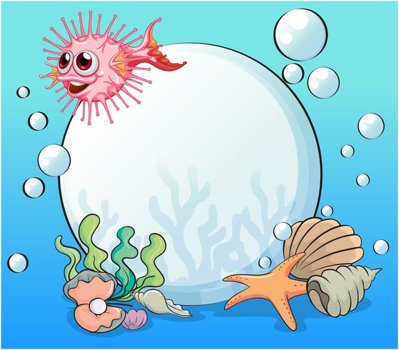 Una gran perla bajo el mar con las otras criaturas marinas. vector