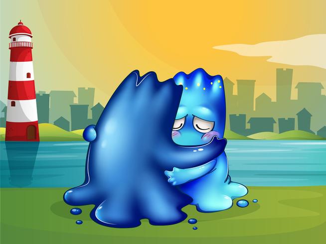 A monster giving a shoulder to cry on for a friend vector