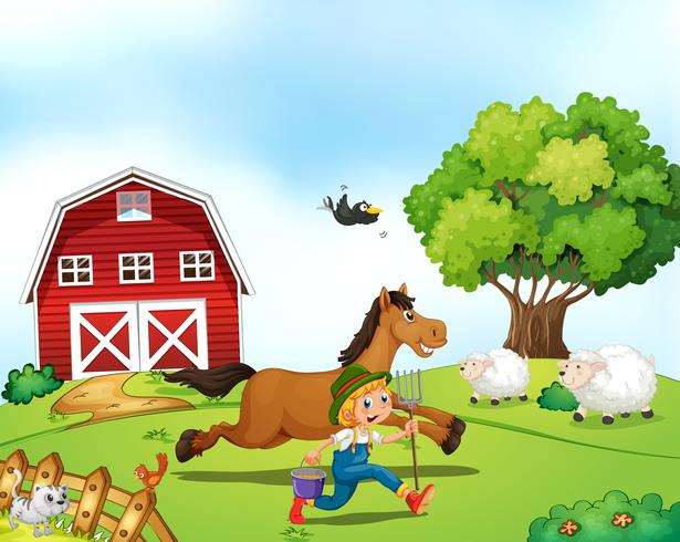 Farmer and horse vector