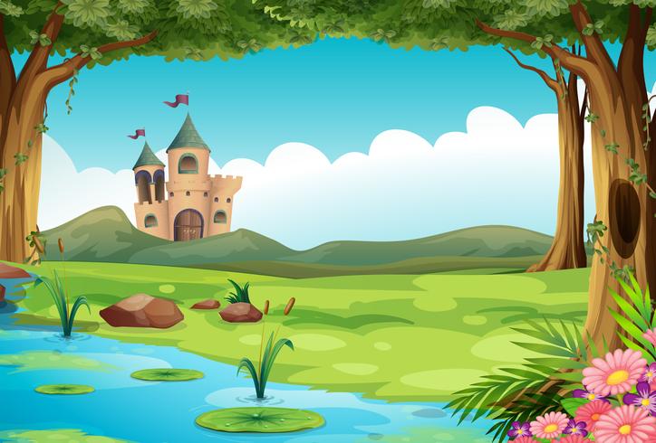 Castle and pond vector