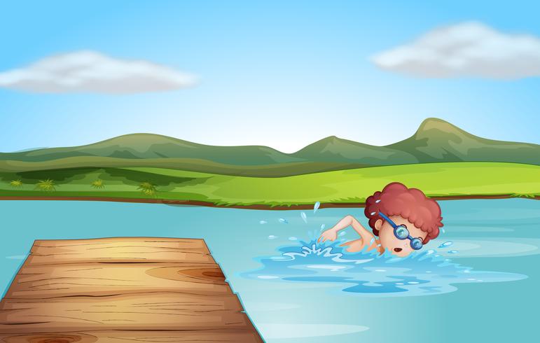 A young gentleman swimming at the beach vector