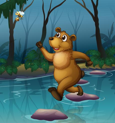 A bear and a bee at the forest vector
