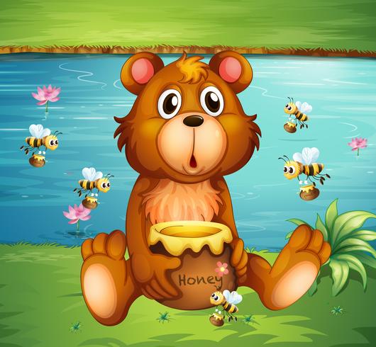 A bear and bees near the river vector