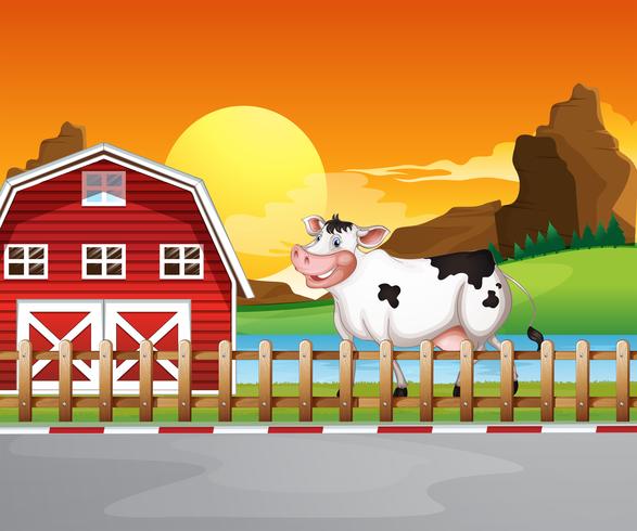 A cow beside the wooden barnhouse vector