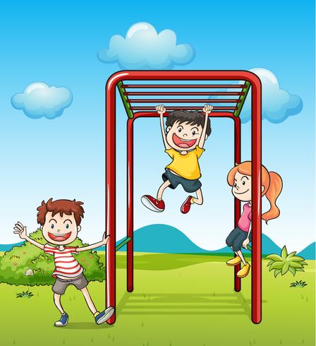 Kids playing monkeybar vector