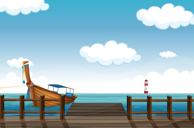 A docked boat and lighthouse vector