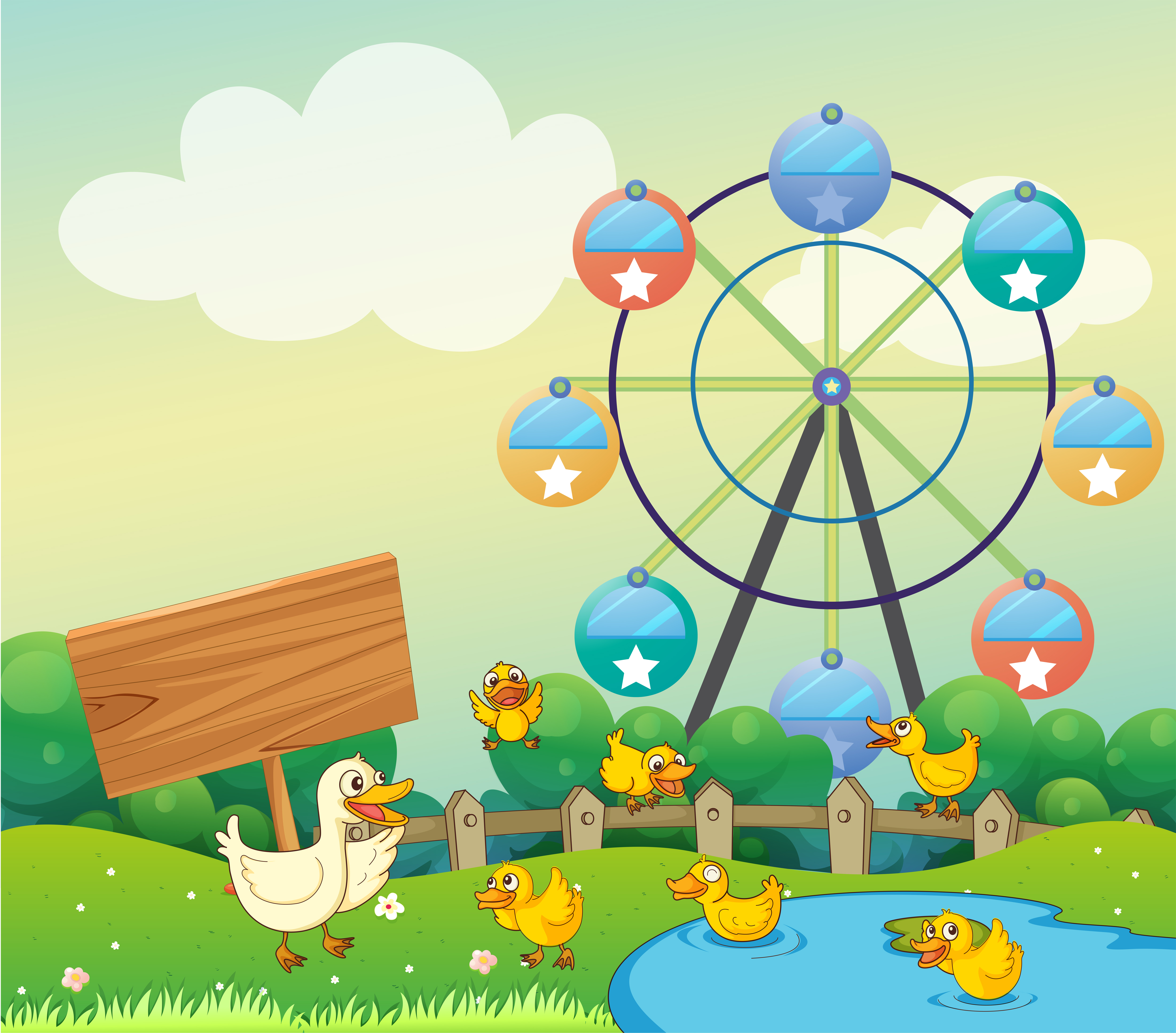 Download A mother duck and her kids beside an empty signage ...