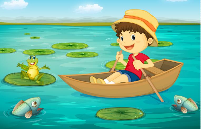 Boy in boat vector