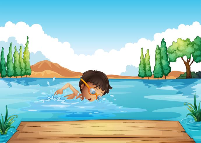 A young man swimming in the river vector