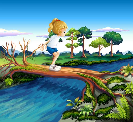 A girl playing above the trunk vector