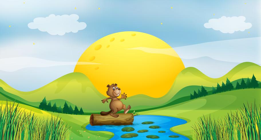 A beaver above a floating trunk vector