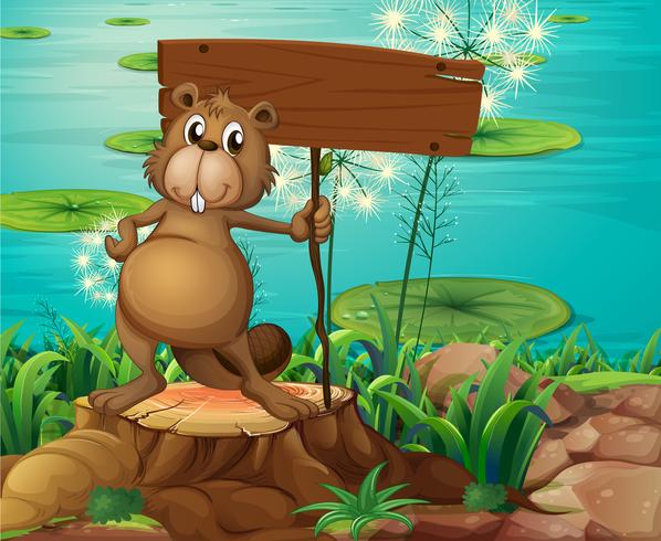 A beaver above the stump holding an empty signboard vector