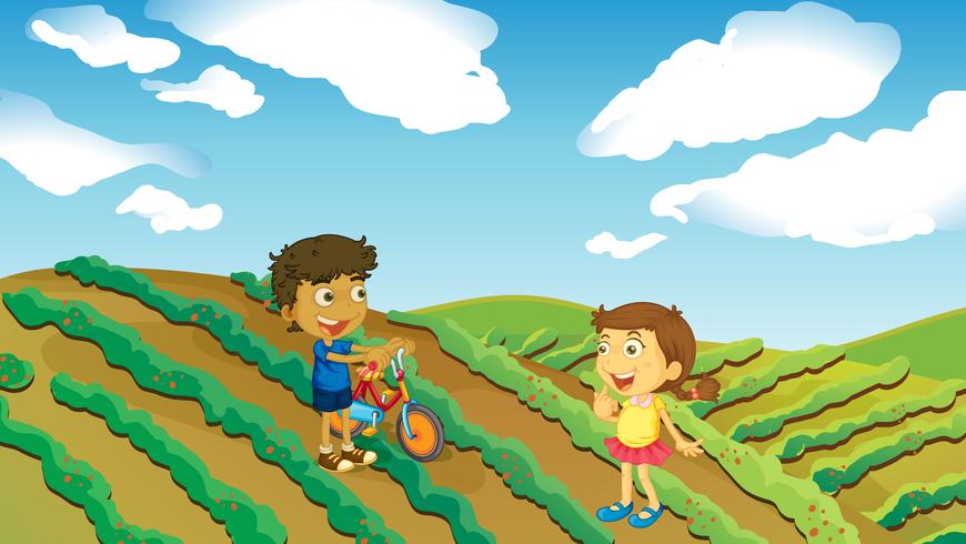 Children playing in the farm vector