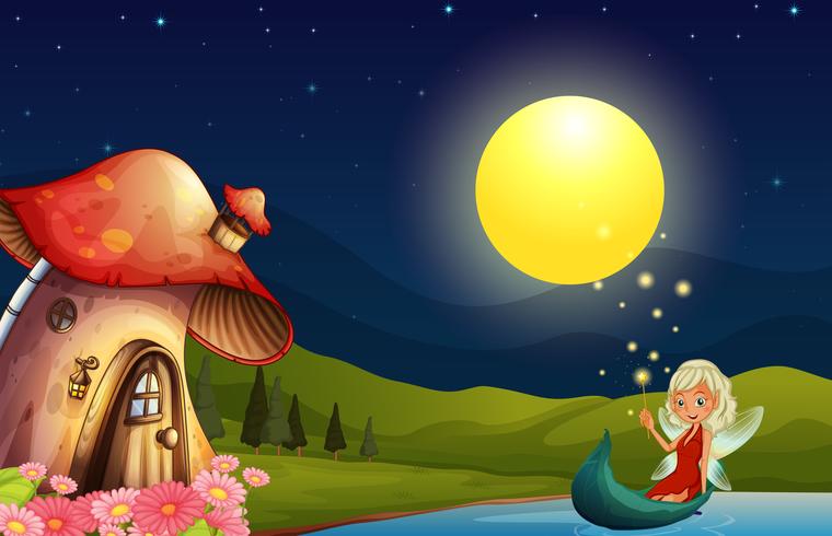 A fairy and her mushroom house vector